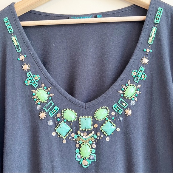ULLA POPKEN Women’s black embellished Top Size 20/22 green beads jewels - Picture 3 of 8